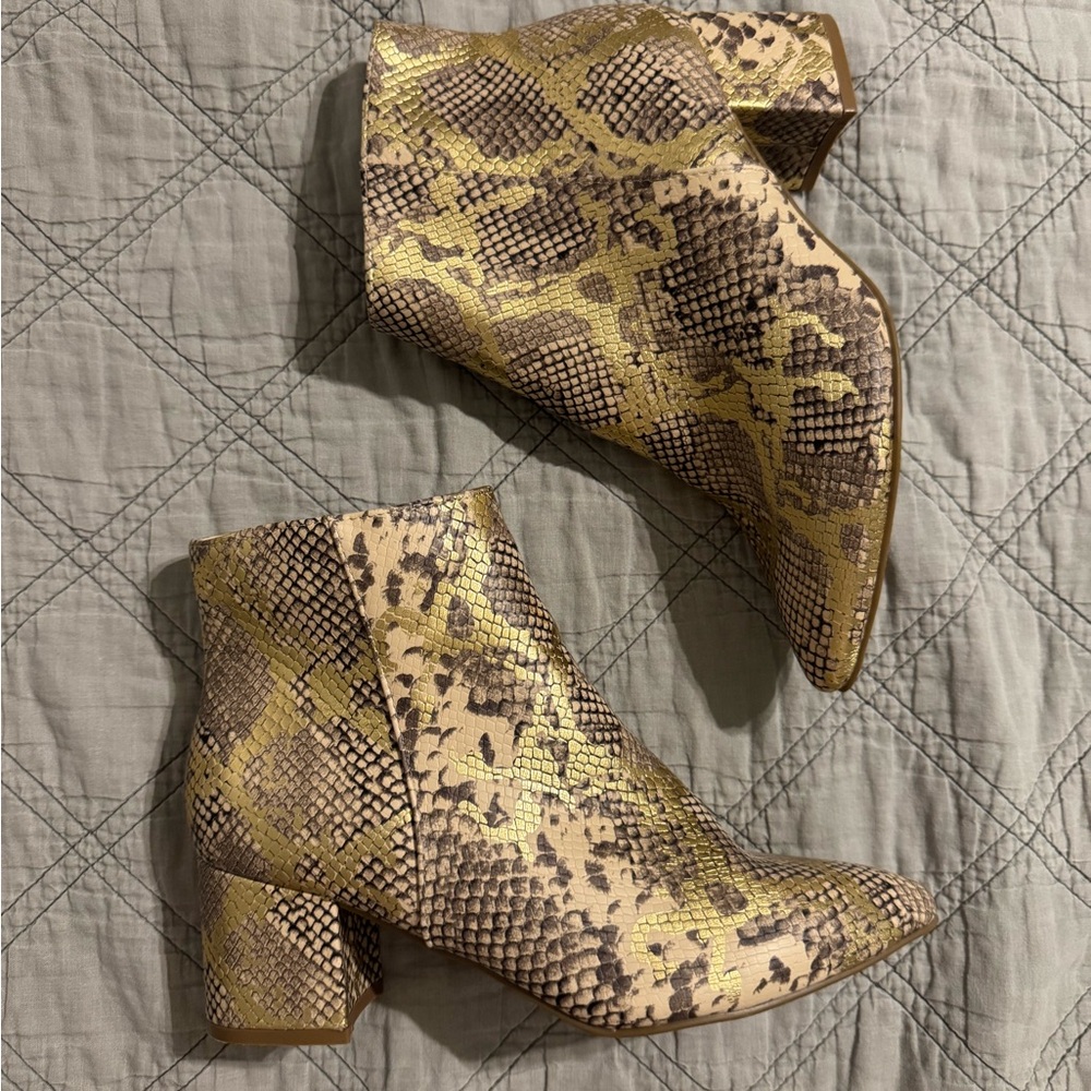 BAMBOO Gold and Brown Snakeskin Ankle Boots